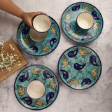 Ceramic Whimsical Birds Dinner Plates With Bowls- Set Of 4 - The Decor Mart 