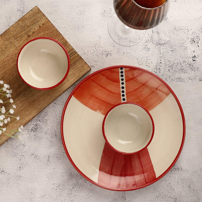 Red Impressions Dinner plate with Bowls - The Decor Mart 