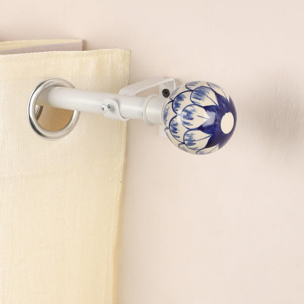 Handpainted Floral Ceramic Finial Extendable Curtain Rod White 25MM (Hardware Included) - The Decor Mart 
