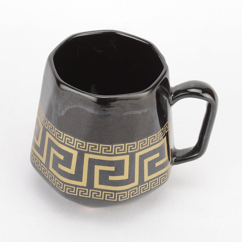 Ceramic Fret Black   Mugs- Set of 6 - The Decor Mart 