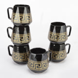 Ceramic Fret Black   Mugs- Set of 6 - The Decor Mart 