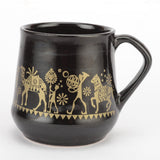 Ceramic Tribal Art   Black Mugs  Set of 6 - The Decor Mart 