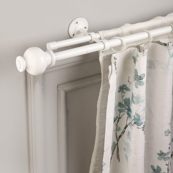 WHITE TYPHO FINIAL EXTENDABLE DOUBLE CURTAIN ROD WHITE 19MM (HARDWARE INCLUDED) - The Decor Mart 