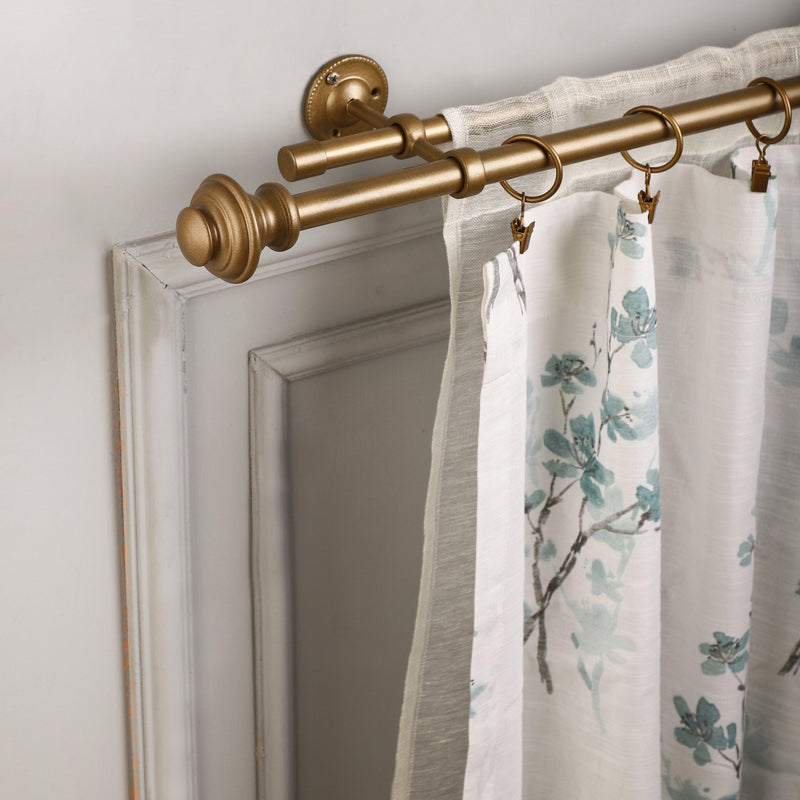 TYPHO GOLD METAL FINIAL EXTENDABLE DOUBLE CURTAIN ROD GOLD 19MM (HARDWARE INCLUDED) - The Decor Mart 