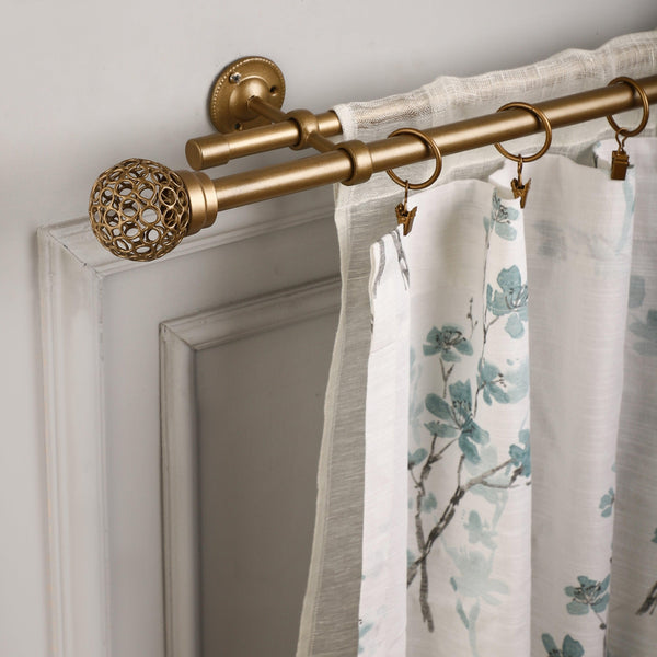 VENTILIA METAL FINIAL EXTENDABLE DOUBLE CURTAIN ROD GOLD 19MM (HARDWARE INCLUDED) - The Decor Mart 