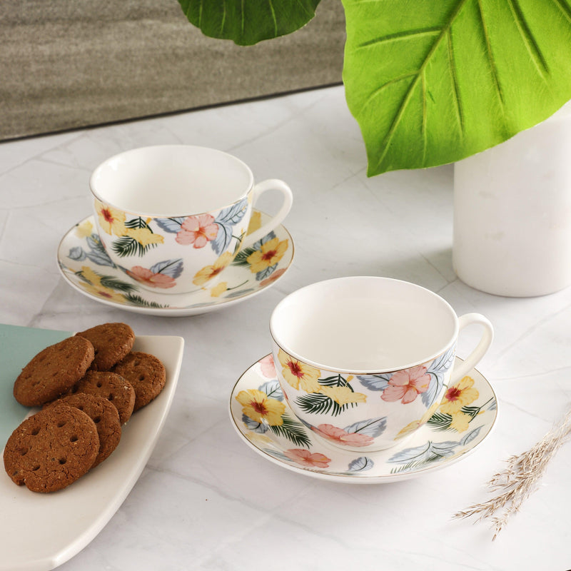 Ceramic Pastel Cup & Saucer- Set of 2 - The Decor Mart 