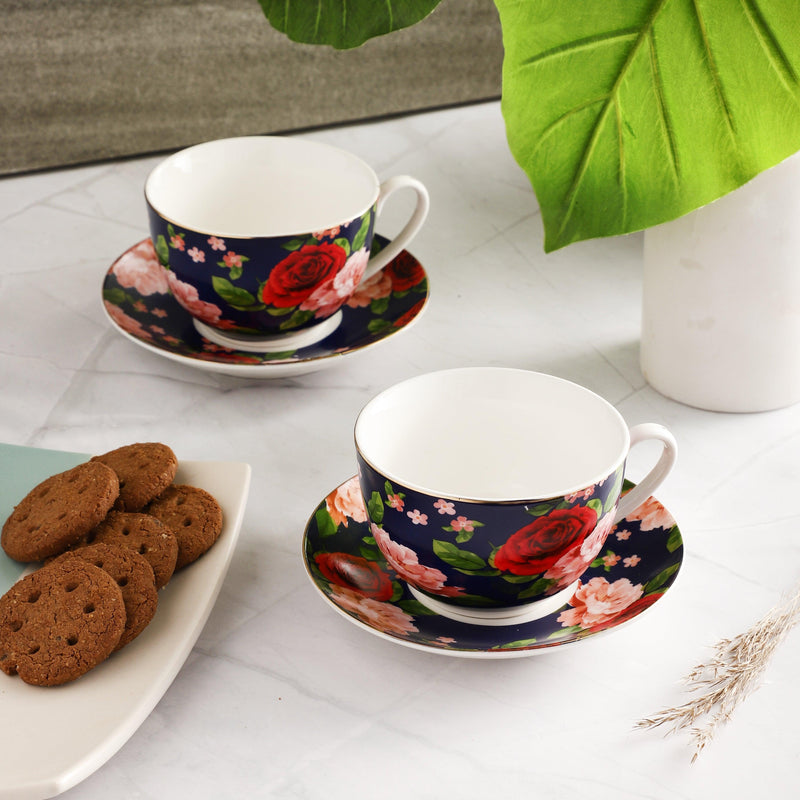 Ceramic Floral Cup & Saucer- Set of 2 - The Decor Mart 