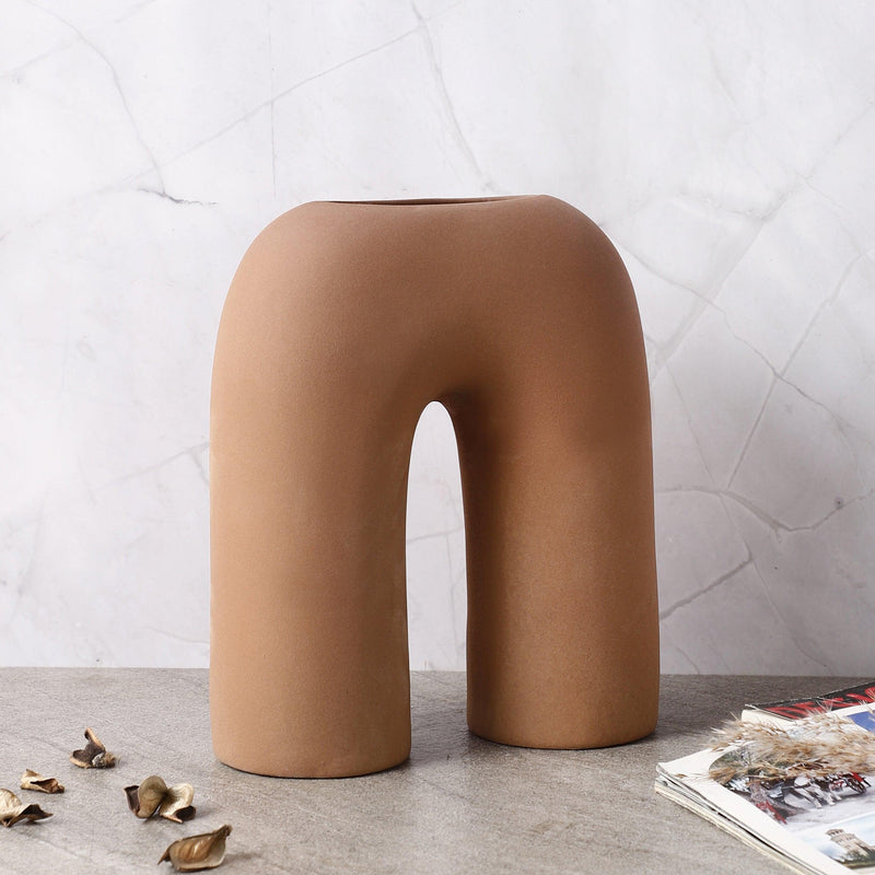 Ceramic Contemporary Vase- Brown (Large) - The Decor Mart 