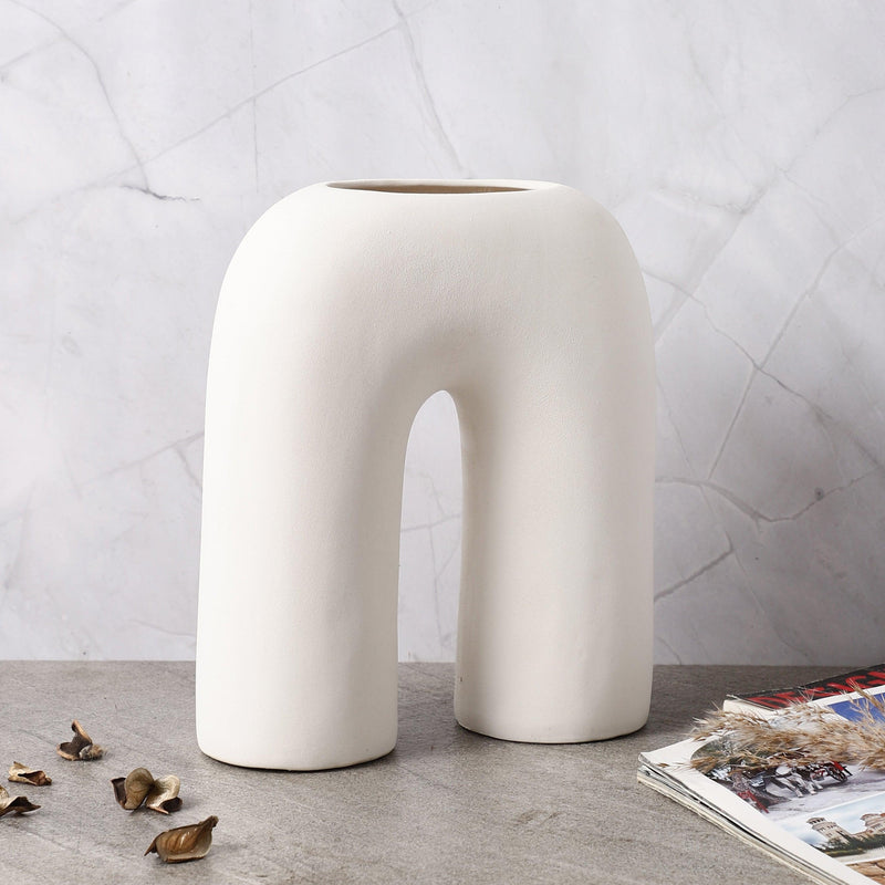 Ceramic Contemporary Vase- White (Large) - The Decor Mart 