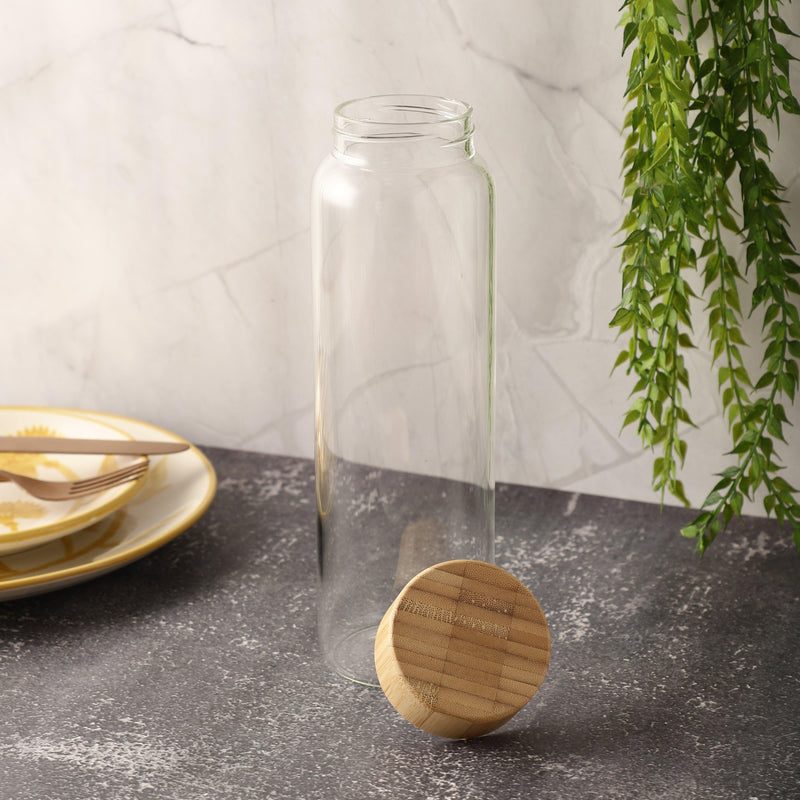 Glass Cylinder Bottle with Wooden Lid - The Decor Mart 