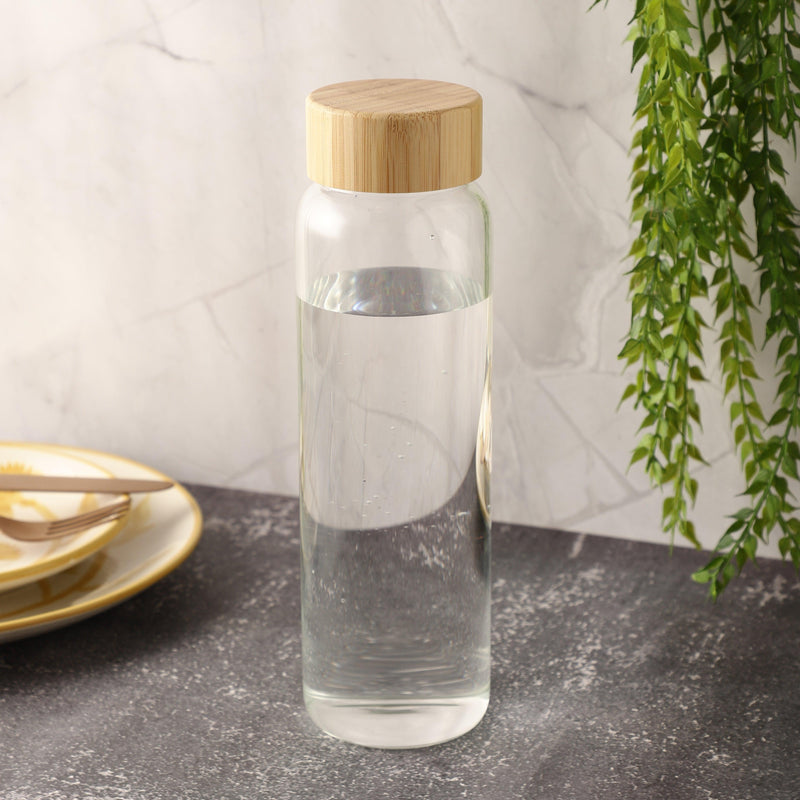 Glass Cylinder Bottle with Wooden Lid - The Decor Mart 
