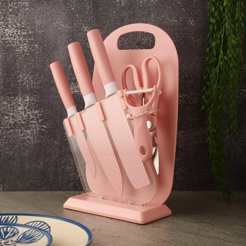 Pink Knife Set With Stand - The Decor Mart 