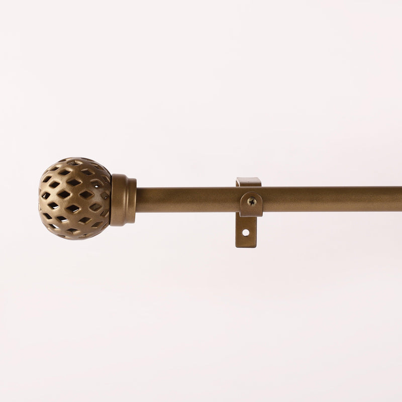 PERFORATED GOLD METAL FINIAL EXTENDABLE CURTAIN ROD GOLD 19MM (HARDWARE INCLUDED) - The Decor Mart 