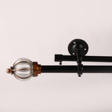 GLASS METAL ROYAL FINIAL EXTENDABLE DOUBLE CURTAIN ROD BLACK 19MM (HARDWARE INCLUDED) - The Decor Mart 