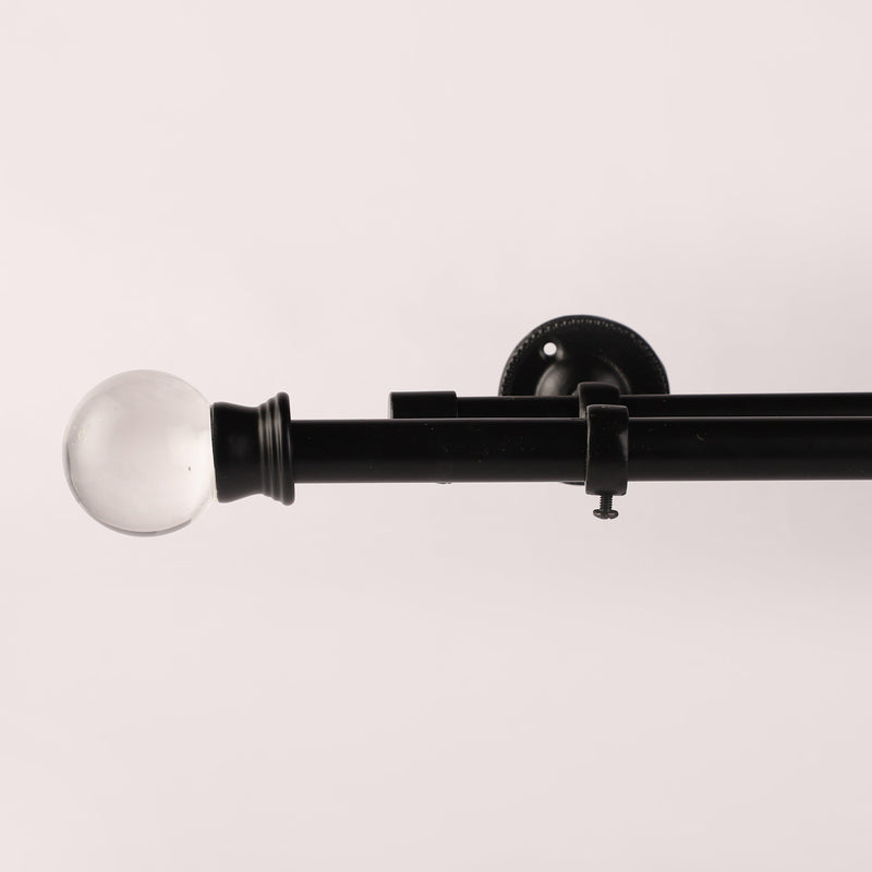 GLASS BALL FINIAL EXTENDABLE DOUBLE CURTAIN ROD BLACK 19MM (HARDWARE INCLUDED) - The Decor Mart 