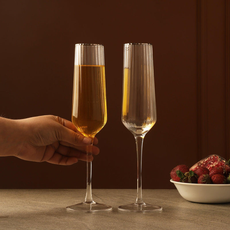 Ribbed Champagne Glass - Set of 2 - The Decor Mart 