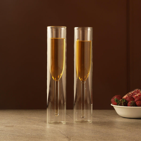 Double Wall Flute Glass- Set Of 2 - The Decor Mart 