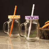 Glass Assorted Mason Jars With Straw- Set Of 6 - The Decor Mart 