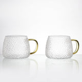 Glass Gold Handle Textured Cup- Set Of 2 - The Decor Mart 