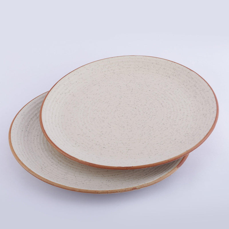 Ceramic Minimal Brown Rim Quarter Plate- Set Of 2 - The Decor Mart 