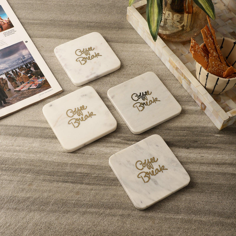 Gold Inlay Marble Coaster - White (Set of 4) - The Decor Mart 