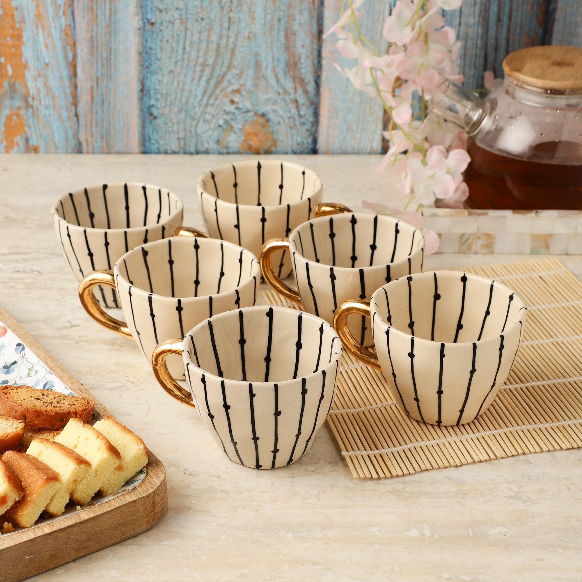 Ceramic B&W Stripe Cup- Set of 6 - The Decor Mart