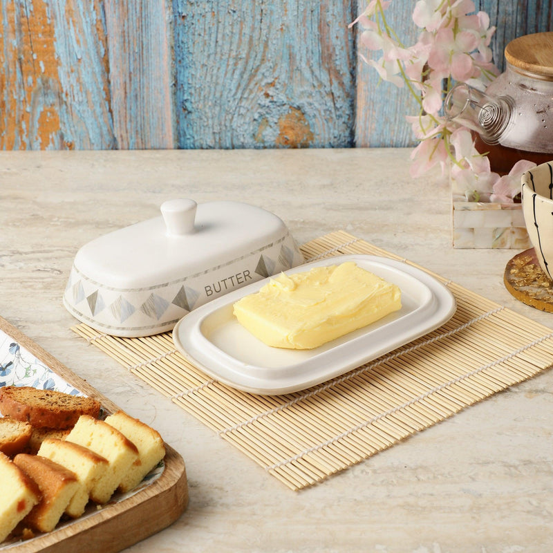White Ceramic Butter Dish - The Decor Mart 