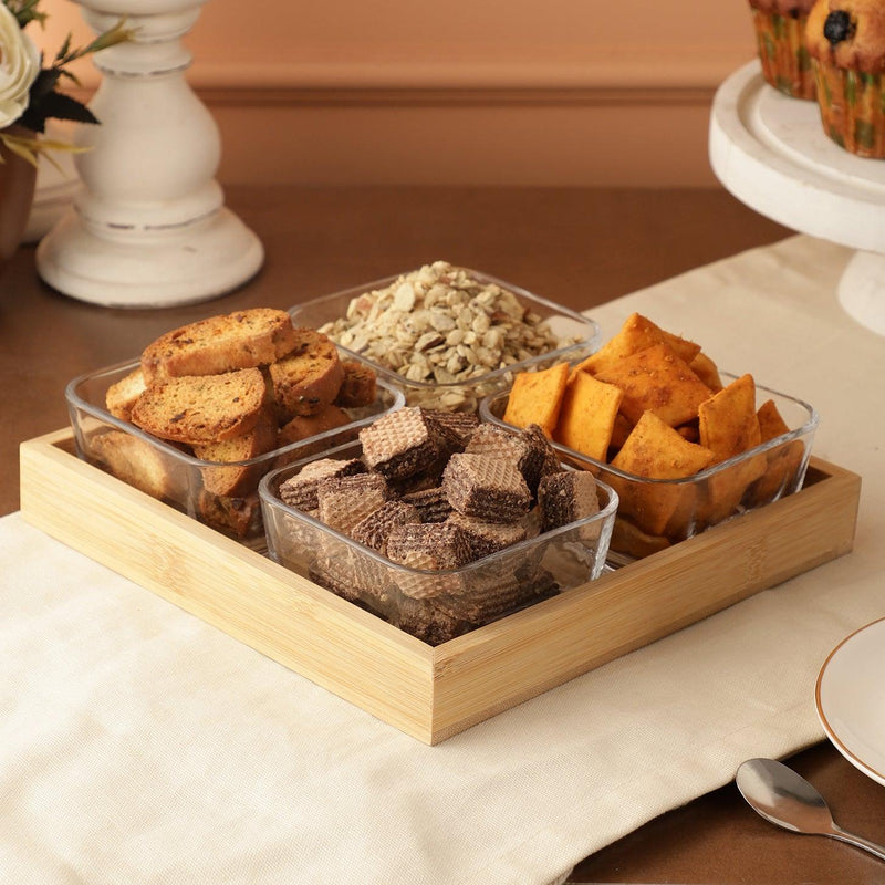 Wooden and Glass Deli Serving Set - The Decor Mart 