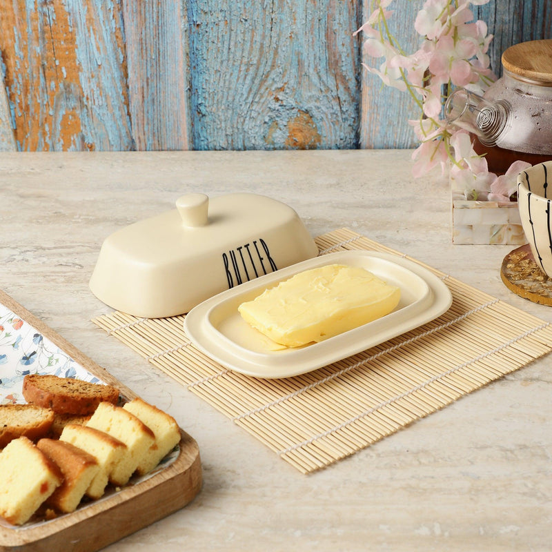 Beige Ceramic Butter Dish - The Decor Mart 