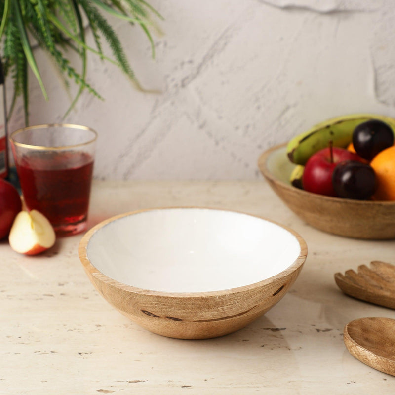 Wooden Small Salad Bowl-White - The Decor Mart 