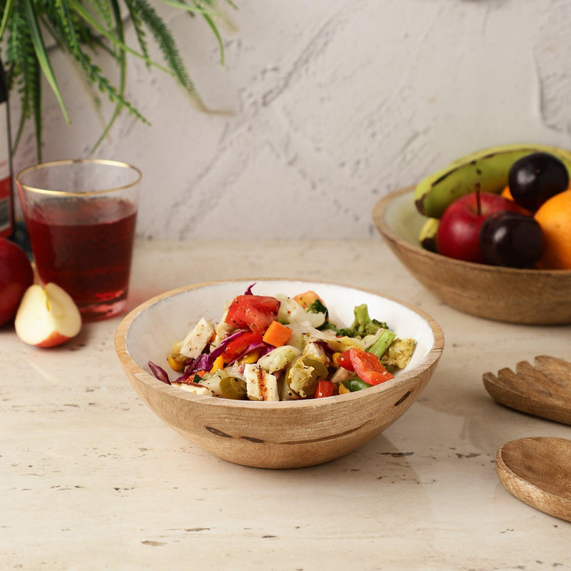 Wooden Small Salad Bowl-White - The Decor Mart 