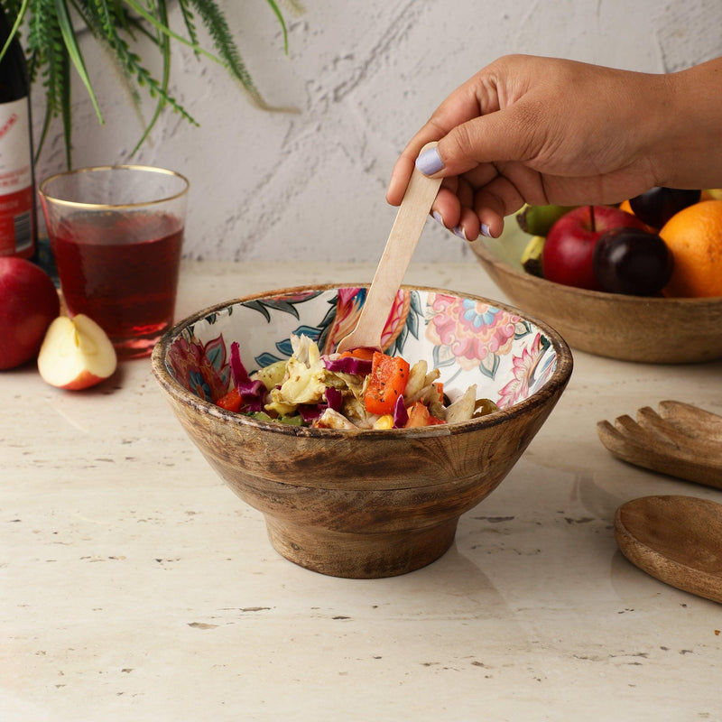 Wooden Meena Salad Bowl - Multicoloured - The Decor Mart 