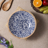 Wooden Pedestial Platter-Royal Blue Paisley - The Decor Mart 