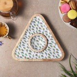 Wooden Triangular Dip Bowl Platter-White Peacock Feather - The Decor Mart 