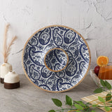 Wooden Circular Dip Bowl Platter - Royal Blue Paisley - The Decor Mart 