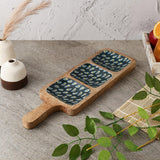 Wooden 3- Part Paddle Platter- Teal Peacock - The Decor Mart 