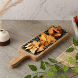 Wooden Paddle Shaped Platter-Teal Peacock Feather - The Decor Mart 