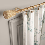 White Distressed Cane Wrap Finial Extendable Single Curtain Rod Beige 19MM (Hardware Included) - The Decor Mart 