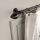 Wooden Leafy Bud Finial Extendable Double Curtain Rod Black 19MM (Hardware Included) - The Decor Mart 