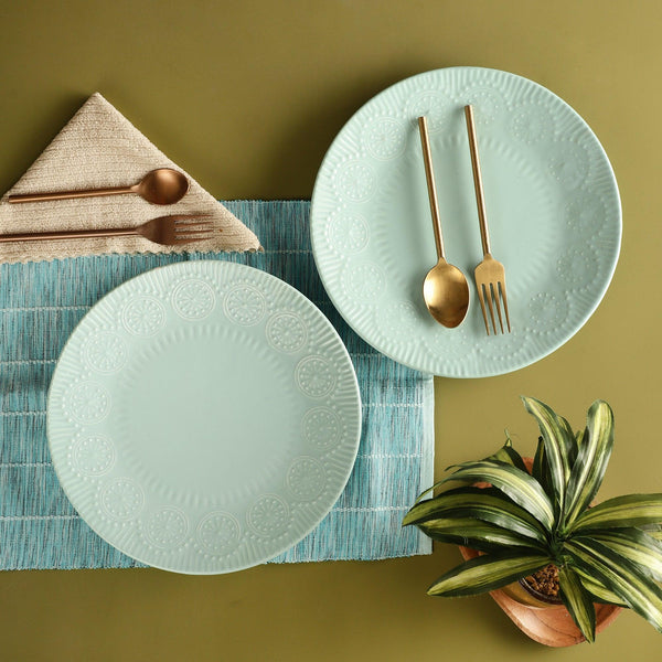Ceramic Emboss Rim Dinner Plate- Aqua (Set of 2) - The Decor Mart 