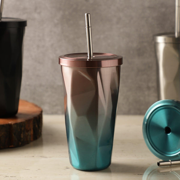 Stainless Steel Diamond SS Tumbler- Pink & Blue - The Decor Mart 