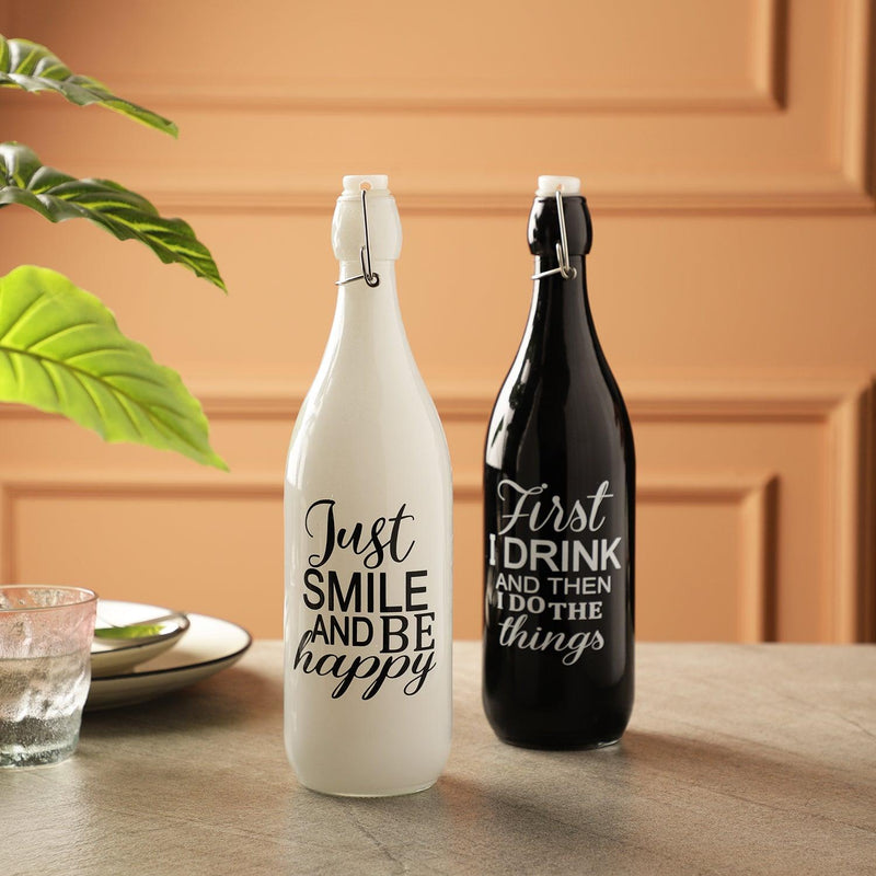 Typography Glass Bottle Set Of 2 - The Decor Mart 