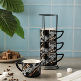 Black Marble Textured Cup Set Of 4 - The Decor Mart 