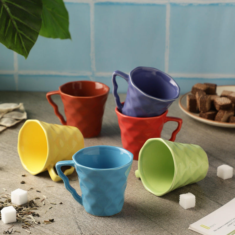 Ceramic Colourful Diamond Cups- Set Of 6 - The Decor Mart 