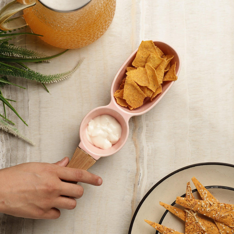 Ceramic Chip & Dip Serving Bowl- Pink - The Decor Mart 