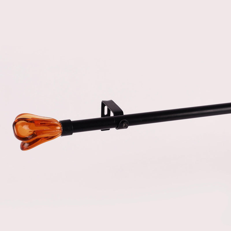 Brown Tulip Finial Extendable Curtain Rod Black 19MM (Hardware Included) - The Decor Mart 