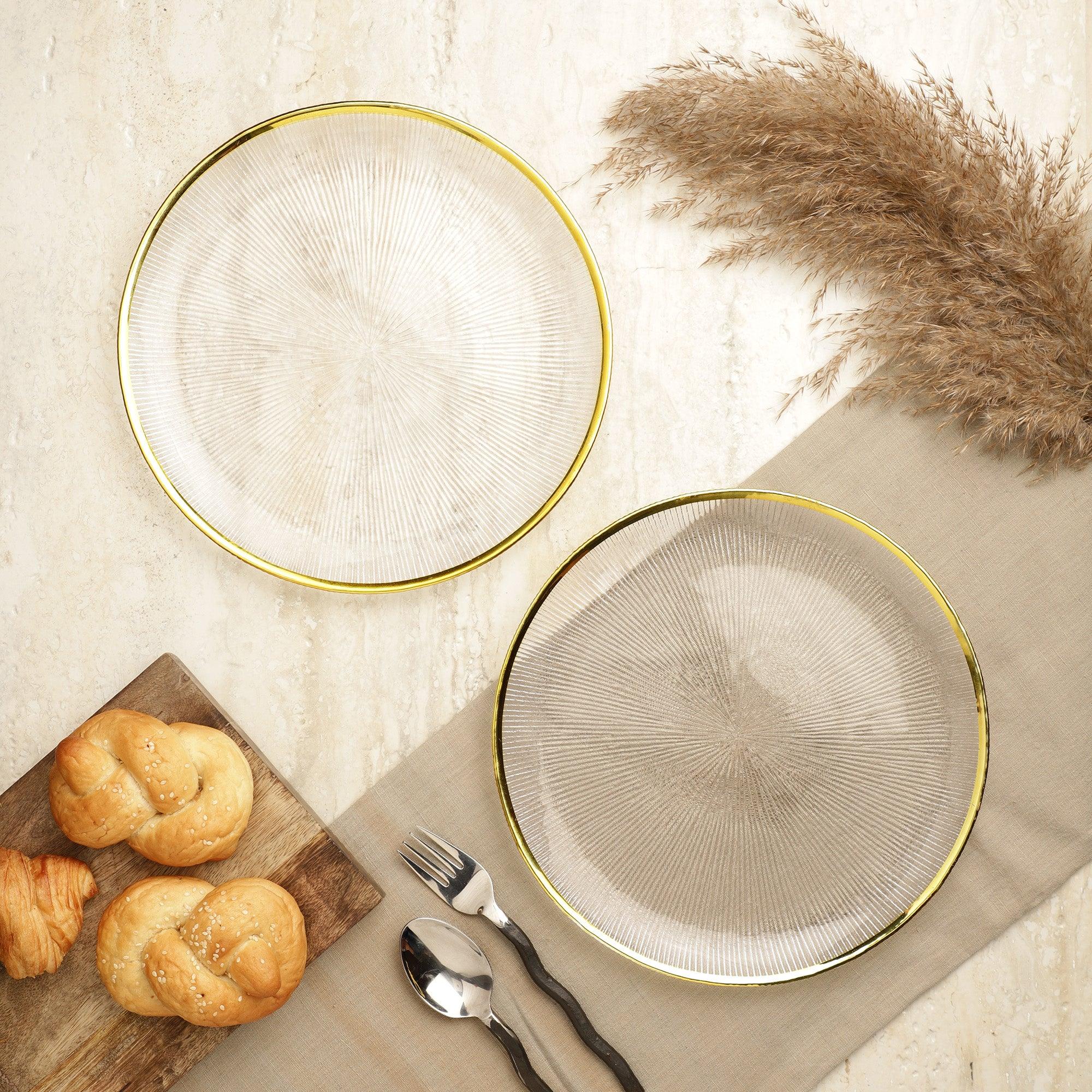 Golden Rim Textured Dinner Plate Set Of 2 – The Decor Mart