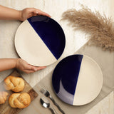 Ceramic Half Moon Blue Dinner Plate- Set of 2 - The Decor Mart 