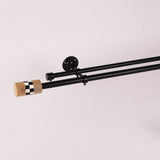 Wooden Checkerd Finial Extendable Double Curtain Rod Black 19MM (Hardware Included) - The Decor Mart 