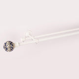 Blue Pottery Finial Extendable Double Curtain Rod White 19MM (Hardware Included) - The Decor Mart 